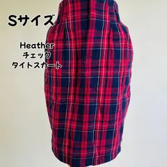 Heather タイトスカート チェック柄 赤紺 S 膝丈 綿97％　秋冬コーデに◎