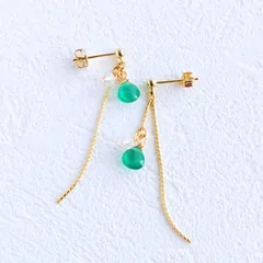 天然石　グリーンオニキス　クリスタル　ポストピアス（フープイヤリング 、14kgfピアス金具変更可）