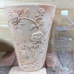 HMテラコッタシリーズ薔薇柄 植木鉢 サイズS