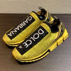 ドルチェ＆ガッバーナ DOLCE&GABBANA ソレント ラインストーン ニット スニーカー シューズ イエロー 黒 ブラック [43] 約27.5cm N614/T38