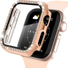 【クーポン有】【キラキラカバー】WASPO コンパチブル iWatchケース 41mm 保護フィルム付き クリスタルダイヤ付き アップルウォッチカバー 女性専用 全面保護ケース(41mm Series 9/8/7ローズゴールド)