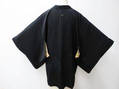 ◇2642◇黒羽織 金泥 草庵に文箱 和装着物 絵羽織 レトロ柄身丈；79