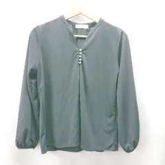 ◇ ⊇ ◎●未使用● green label relaxing UNITED ARROWS Vネック 長袖 シフォンブラウス サイズF ネイビー レディース E  【1503050037181】