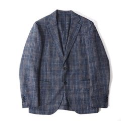 ラルディーニ LARDINI イタリア製 近年モデル 最高級 エクルーシブライン コットン リネン チェック ジャケット 52 ネイビー メンズ 正規品 4-ZK003