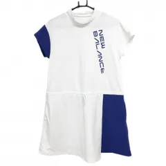 ★SALE価格★【美品】ニューバランスゴルフ 半袖ハイネックワンピース 白×ブルー 一部バイカラー 裏地付  レディース 2(L) ゴルフウェア New Balance