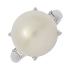 Φ12.8mm FD:0.13ct/白蝶真珠/シロチョウ/サウスシーパール/真珠 パール リング・指輪/Pt900-10.7g/14号/#54/プラチナ【♀】【N】【レディース】★■583019【中古】