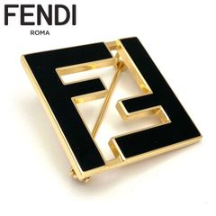 FENDI フェンディ FFロゴ フォーエバー ブローチ コサージュ ゴールド ブラックメタル