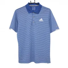 ★特価★アディダス 半袖ポロシャツ ライトブルー×白 ボーダー ロゴ刺しゅう CLIMACHILL メンズ S ゴルフウェア adidas