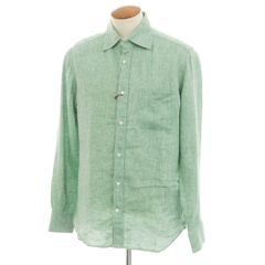 【新品】グランシャツ Glanshirt リネン ワイドカラー カジュアルシャツ グリーン【サイズ40】【メンズ】