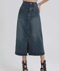 デニムスカート ロング フロントスリット