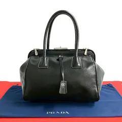 極 美品 鍵付き 希少品 PRADA プラダ ロゴ金具 がま口 レザー 本革 ハンドバッグ ミニ ボストンバック トートバッグ ブラック 96985