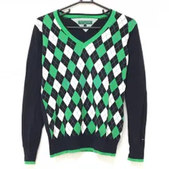 【美品】トミーヒルフィガーゴルフ セーター ネイビー×グリーン×白 前身頃アーガイル レディース S ゴルフウェア Tommy Hilfiger Golf