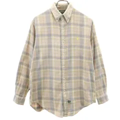 ポロカントリー 80s 90s ラルフ 初期タグ チェック 長袖 ボタンダウンシャツ M ベージュ系 POLO COUNTRY RALPH LAUREN メンズ 古着 【240420】