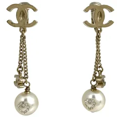 シャネル CHANEL ココマーク フェイクパール ピアス スイング ラインストーン ハート イヤリング GP ゴールド レディース 【中古】