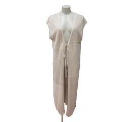 ローリーズファーム LOWRYS FARM カーデイガン ニット ロング 透かし編み フレンチスリーブ F ベージュ /MS ■MO