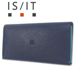 イズイット IS/IT 山羊革／牛革 長財布 カブラ ネイビー 紺 定価15,950円  本革 レザー メンズ スリム 薄型 キャッシュレス 風琴マチ シンプル 無料ラッピング可能