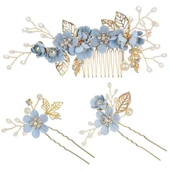 [SIMPS] 髪飾り 「3点セット/選べる4種類」 ヘアアクセサリー ヘッドドレス (ライトブルー) [ライトブルー]