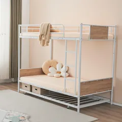 「01/25再入荷予定」【1/25再入荷予定】二段ベッド  ロフトベッド　移動式引き出し付きベッドフレーム  パイプベッド シングル 木 収納 北欧風 子供部屋 スチール 耐震 ベッド