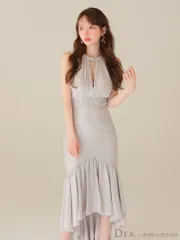 グレー  [DE4611-B-2509] 【DEA. by ROBE de FLEURS/ディアバイローブドフルール】オーガンジー/ サテン/ アメスリ/ ホルター/ ロング/ ワンピース/ ミモレ丈/ ミディアムドレス/ キャバドレス long