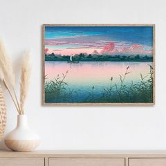 川瀬巴水、【初秋の浦安】、希少な額装用画集より、美品、新品額装付 A3サイズ 川瀬巴水 ポスター 初秋の浦安 アートポスター 川瀬巴水版