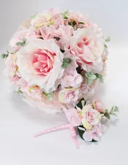 ✾ラウンドブーケ✾ライトピンク✾結婚式✾ブートニアセット✾