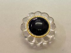 ヴィンテージ ボタン ブラック×ゴールド クリア フラワー お花 アンティーク風 4個セット