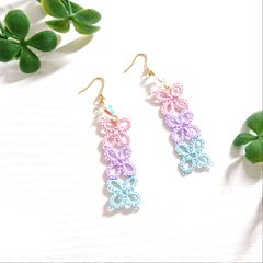 小花のタペストリーピアス(イヤリング)紫陽花カラー