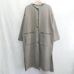 ◇ ⊇ moment+ モーメントプラス ニット メルトン パイピング 長袖 ノーカラーコート サイズM チャコール レディース E  【1501160007476】