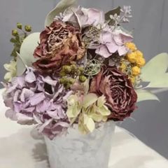 バラと紫陽花の暖色系アレンジ　ドライフラワー　母の日　お祝い　入学式　卒業式
