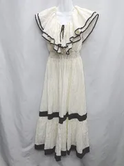 ◇ ⊂ eimy istoire エイミー イストワール コントラストカラーフリルフレア オフショルダー ロング ワンピース サイズS アイボリー ブラック レディース E  【1502180022401】