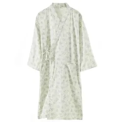 レディース 甚平 パジャマ 花柄 部屋着 ルームウェア ワンピース 綿100％ コットン ダブルガーゼ 前開き 肌に優しい ポケット付き ゆったり 吸湿性 白 pjm-021