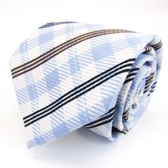 メイル&コー ブランドネクタイ ストライプ柄 チェック柄 パネル柄 シルク メンズ ブルー MALE & Co 【中古】