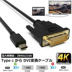 USB Type-C DVI-D 変換 ケーブル 1.8m Thunderbolt3 DVI ブラック オス 最新Mac対応モデル 1080p (1920×1080／60Hz) サンダーボルト アダプタ コネクタ Apple MacBook Mac 