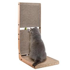 AUSCAT 猫 爪研ぎ 段ボール ガリガリウォール L字型猫 つめとぎ おもちゃボール付き 縦型 H69cm