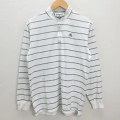 H■アディダス テーラーメイド/adidas ボーダー柄 ハーフジップ 長袖モックネックシャツ【O/XG】白/MENS■52【中古】