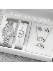 腕時計 レディース セット 女性用腕時計セット 6点 ギフト、ダイヤモンド シルバー 腕時計 ブレスレット ネックレス ピアス リング 6点ジュエリーセット、母の日 妻 彼女 記念日 誕生日 クリスマス バレンタイ