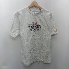 ◇ ⊂ Φ powerpuff girls パワパフガールズ キャラクターロゴ 半袖 カットソー サイズM グレー系 レディース E  【1501230024686】