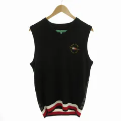 トミーヒルフィガー TOMMY HILFIGER GOLF ゴルフウエア ニットベスト Vネック ジャガード バックチェック ロゴ刺繍 L 黒 ブラック THMA156 /FT