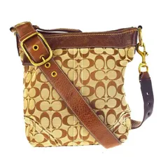 【中古】 中美品 コーチ COACH シグネチャー 斜め掛け 2WAY ショルダーバッグ ブラウン キャンバス レザー 10403 07H1556