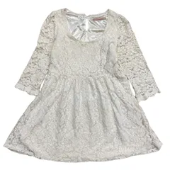 dazzlin　ダズリン　白　ワンピース　フレア　バルーン袖　チュニック　七分丈　丸首　レース　花柄