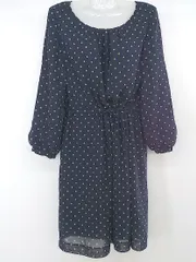 ◇ HUMAN WOMAN ヒューマンウーマン ドット 水玉 長袖 膝丈 ワンピース サイズM ネイビー ベージュ レディース P  【中古】 【1208290002813】