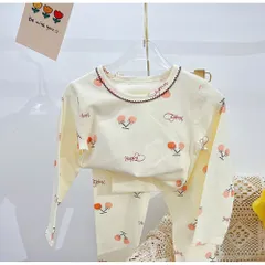 ☆ チェリー ☆ 120cm ☆ パジャマ キッズ lypa245 パジャマ キッズ 長袖 ルームウェア 肌着 寝巻き 部屋着 上下セット ストレッチ あったか 綿 コットン 子供服 かわいい 子供 こども 子ども 女の子 男の子 秋 冬 春