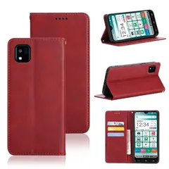 【人気商品】スタンド機能付き マグネット ケース 5色 ケース (京セラ 耐衝撃 財布型 かんたんスマホ3 かんたんスマホ3 A205KC A205KC カード収納 ケース PUレザー 手帳型) カバー 手帳型 (レッド) 京セラ
