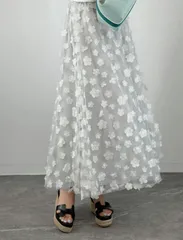 夏レモン様専用【新品】フラワーデザインシアーチュールスカート白●BeBeoD Frene Myu ELFRANK エシカ Mila Ow