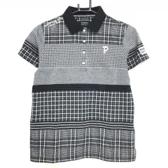 パーリーゲイツ 半袖ポロシャツ 黒×白 チェック切替総柄 ロゴ刺しゅう レディース 1(M) ゴルフウェア 2023年モデル PEARLY GATES