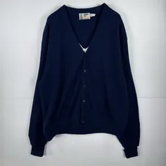 古着 90's/90年代 ロンドンフォグ  長袖 ニット アクリル カーディガン Ｖネック USA製 2X  ネイビー メンズ