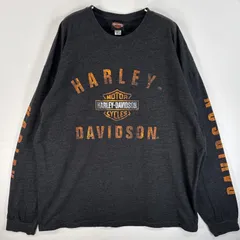 古着 ハーレーダビッドソン HARLEY DAVIDSON 長袖Tシャツ 両面 ラバープリント 袖プリント 大きいサイズ XXL  ブラック系 メンズ