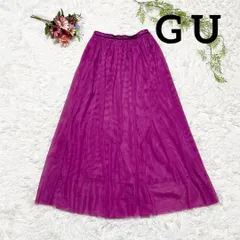 S 美品 ✨ GU ジーユー シアー素材 ロングフレアスカート 大人可愛いエレガントなシルエット ワインレッド 大人カジュアルな雰囲気でラフなスタイリングが映えます ウエストゴム サイズS S761 0657