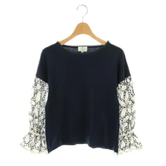 ランバンオンブルー LANVIN en Bleu レース 切替 カットソー 七分袖 38 紺 ネイビー 白 ホワイト /AT ■OSのサムネイル