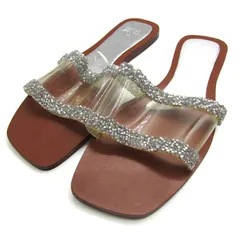 ザラ サンダル ラインストーン クリア ミュール フラット 靴 レディース 37サイズ ブラウン/シルバー/クリア ZARA 【中古】